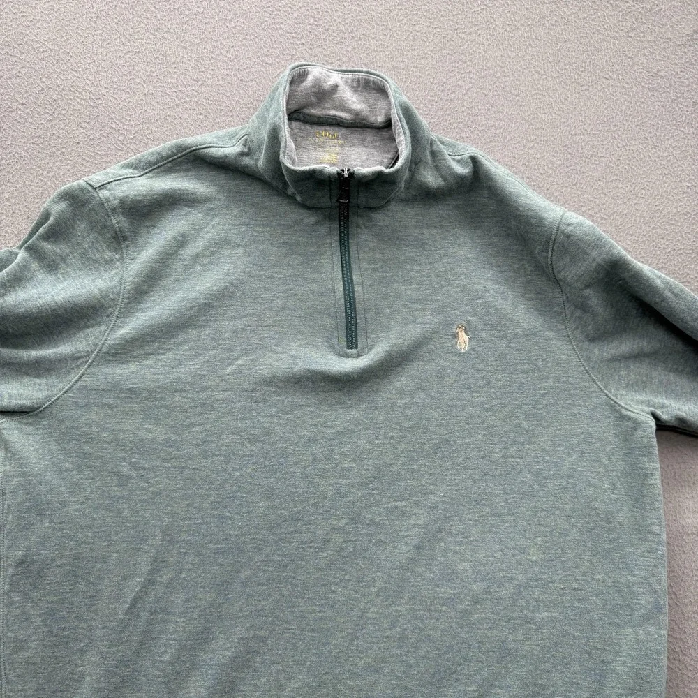 Polo Ralph Lauren Sweatshirt Mens Large Green 1/4 Zip Mock Neck Cotton‎ Pullover